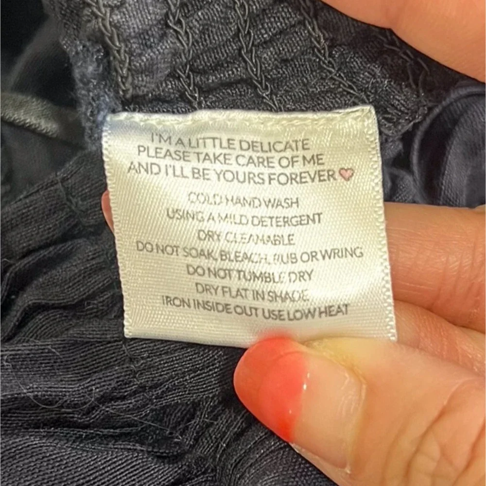 Posse Womens SMALL Black Linen Ivy Blouse Smocked Ruched Cropped Puff Sleeve - Picture 9 of 10